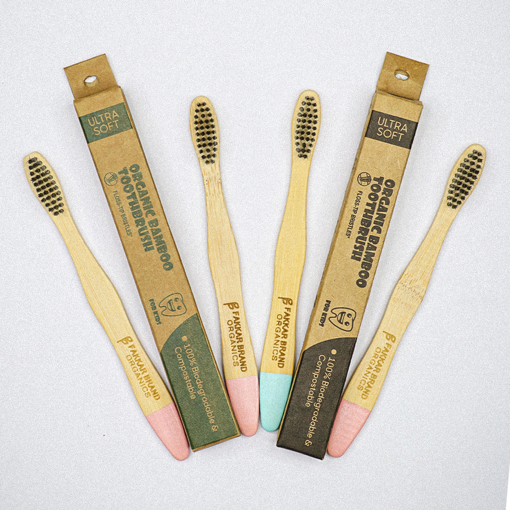 bamboo kids toothbrush – ultra soft bristles | eco friendly brush | fakkar brand organics