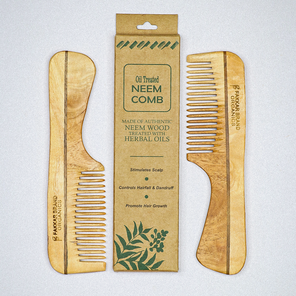 premium neem wood handle comb with rosewood stripe – easy grip hair comb | fakkar brand