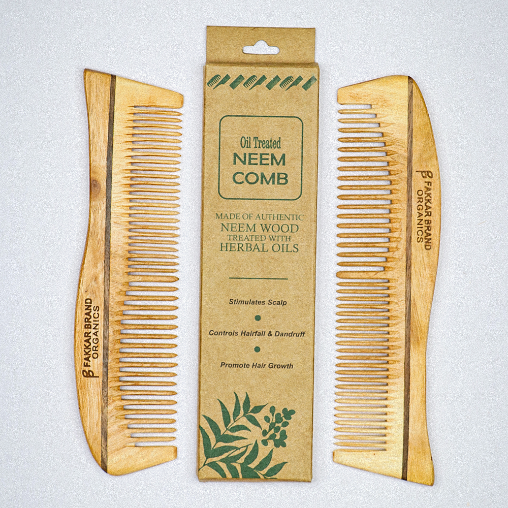 premium neem wood regular comb with rosewood stripe – smooth hair comb | fakkar brand