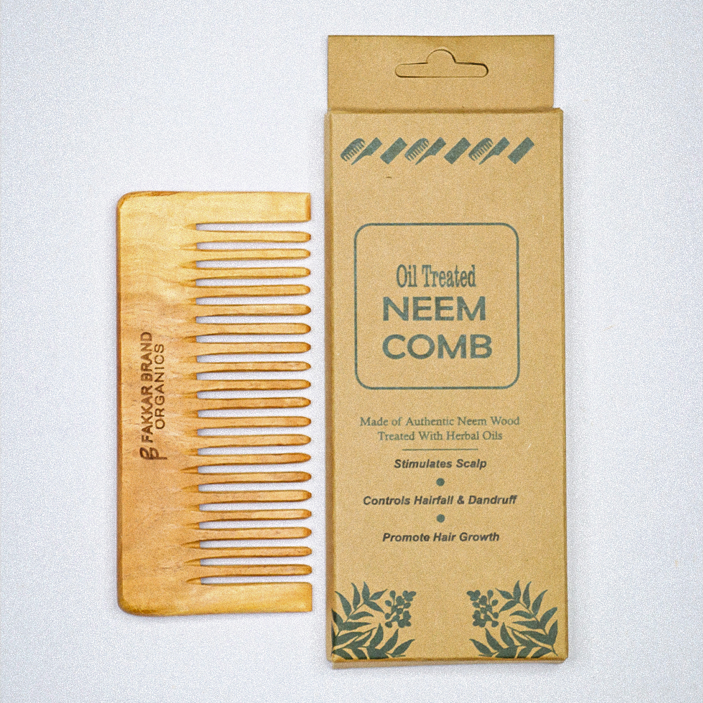 small neem wood shampoo comb – compact wide tooth comb | fakkar brand organics