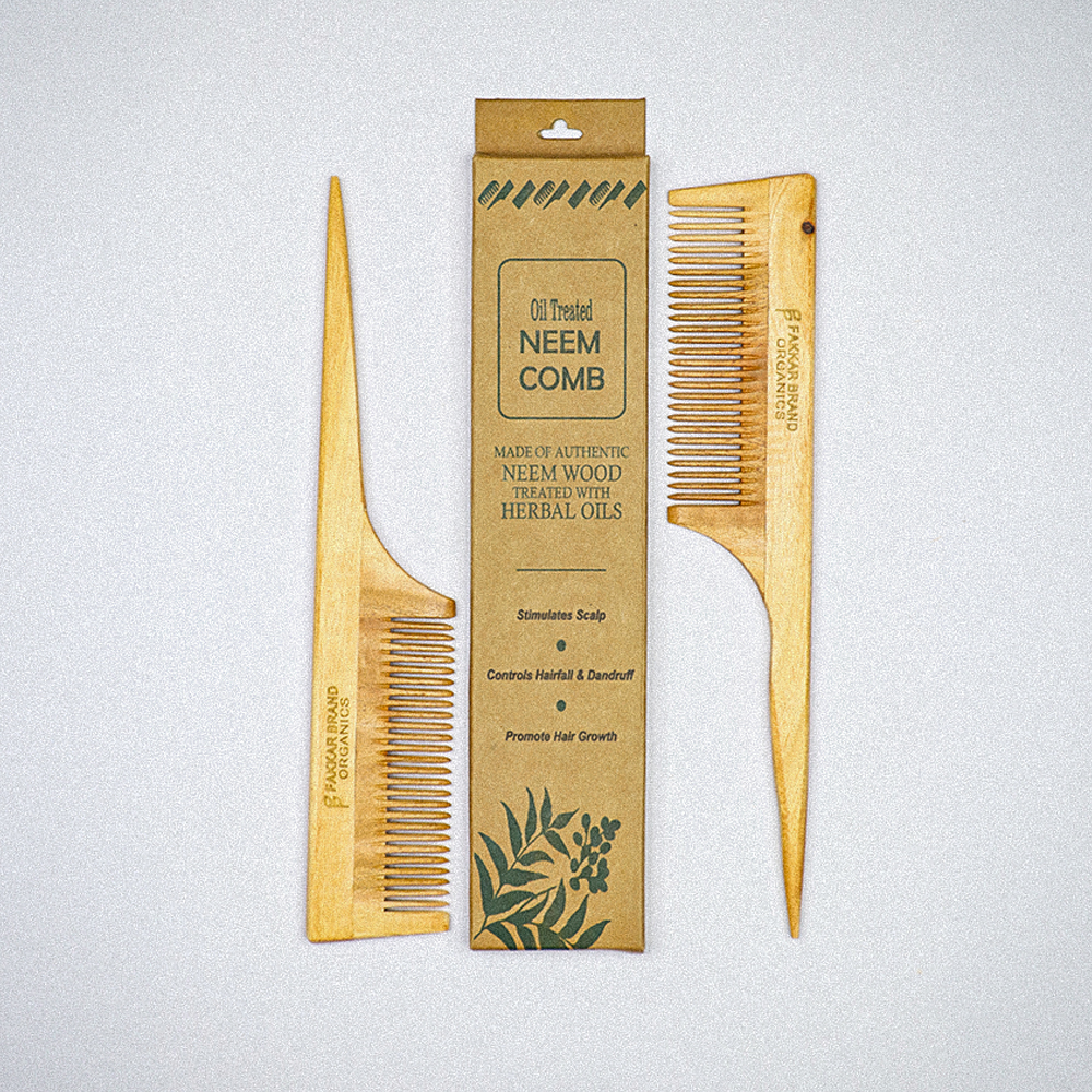 neem wood tail comb – precision parting hair comb | fakkar brand organics