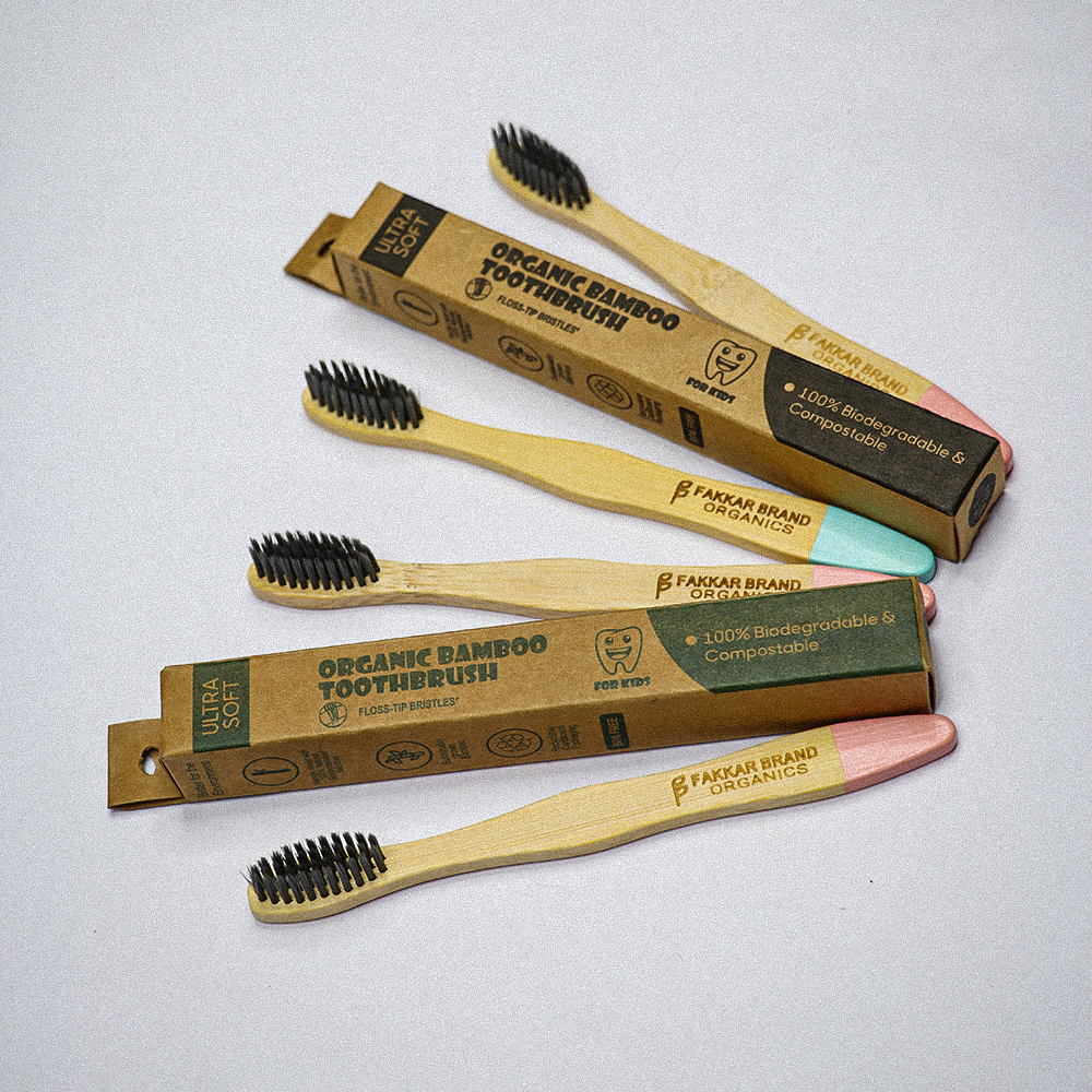 bamboo kids toothbrush – ultra soft bristles | eco friendly brush | fakkar brand organics