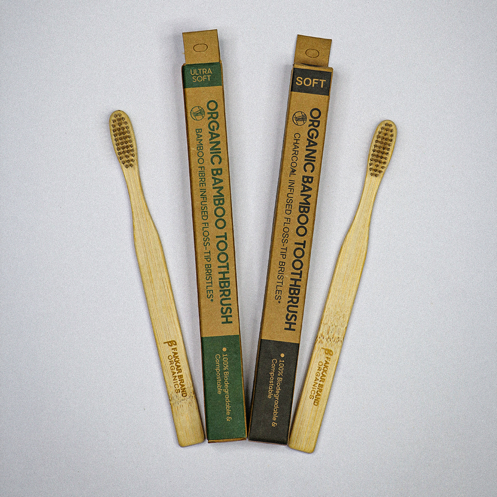 fibre bamboo toothbrush – flat brush with bamboo fibre bristles | soft & ultra soft | fakkar brand organics