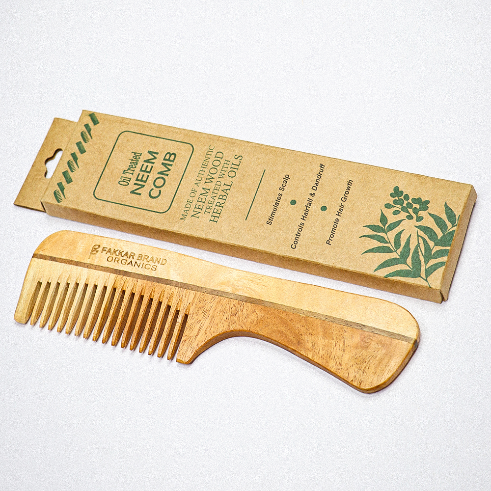 premium neem wood handle comb with rosewood stripe – easy grip hair comb | fakkar brand
