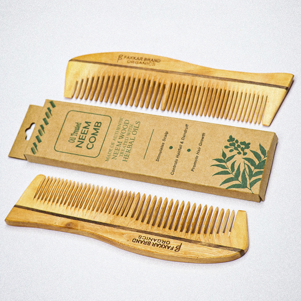 premium neem wood regular comb with rosewood stripe – smooth hair comb | fakkar brand