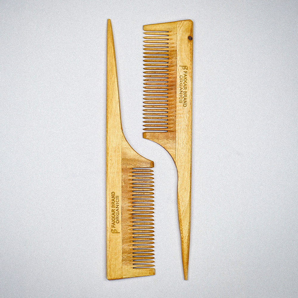 neem wood tail comb – precision parting hair comb | fakkar brand organics