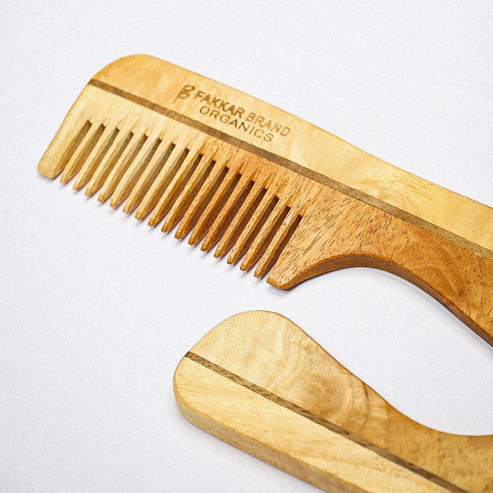premium neem wood handle comb with rosewood stripe – easy grip hair comb | fakkar brand
