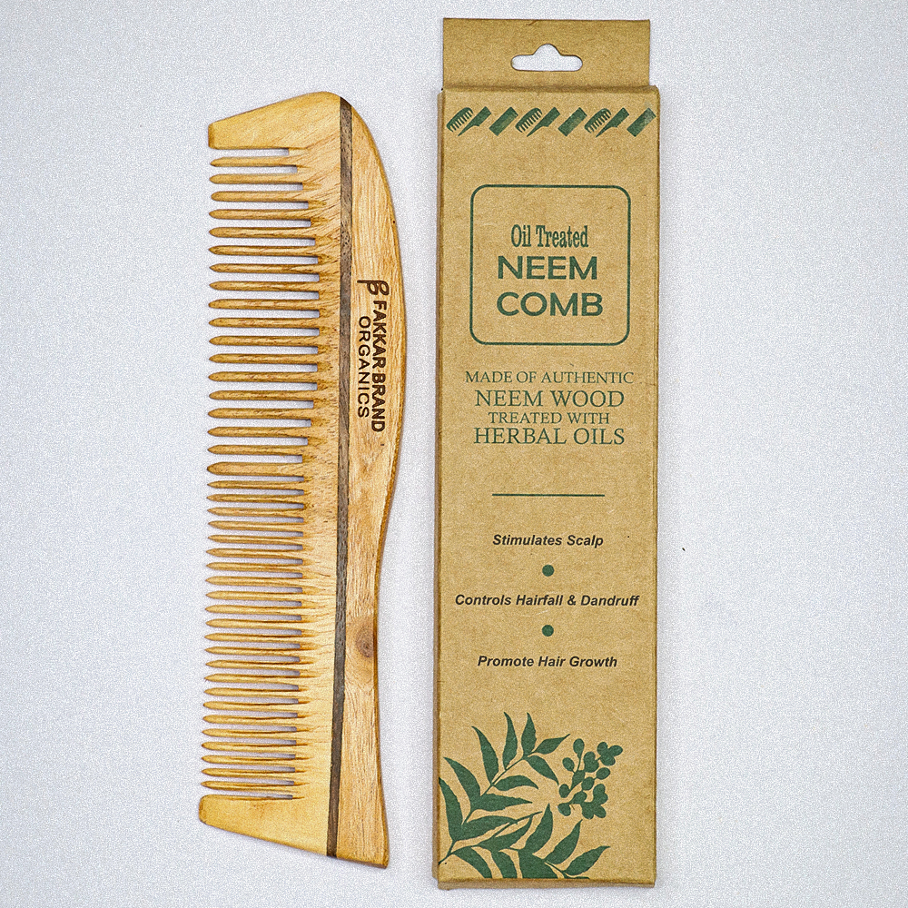 premium neem wood regular comb with rosewood stripe – smooth hair comb | fakkar brand