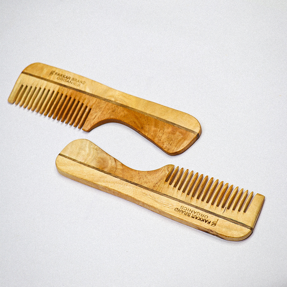 premium neem wood handle comb with rosewood stripe – easy grip hair comb | fakkar brand